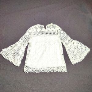 Ellison Crochet Blouse Top Bell Sleeves  Boho Cottagecore Off White Ivory Small
